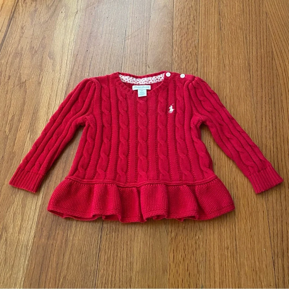 Ralph Lauren Vibrant Red Knit Peplum Sweater